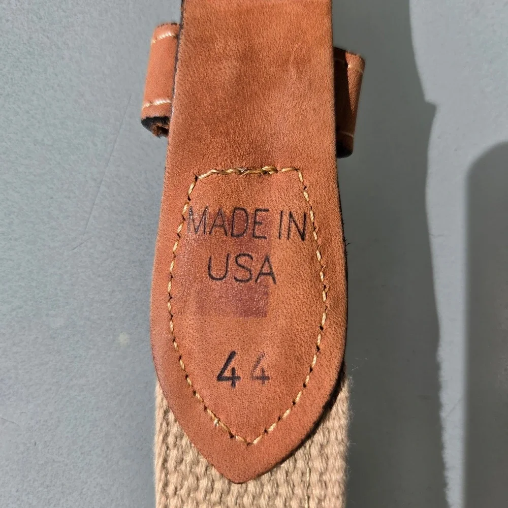 ZEP-PRO Mens Fishing Belt Tan Leather Canvas Snook Embroidered Solid Brass 42 44